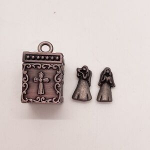 Pewter Prayer Box Silver Tone Charm Pendant Two Angels Gift Christian Holiday